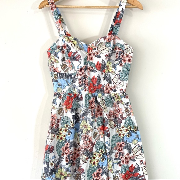 Floral Bailey Blue Postcard Fit & Flare Skater Sun Dress - Picture 2 of 8